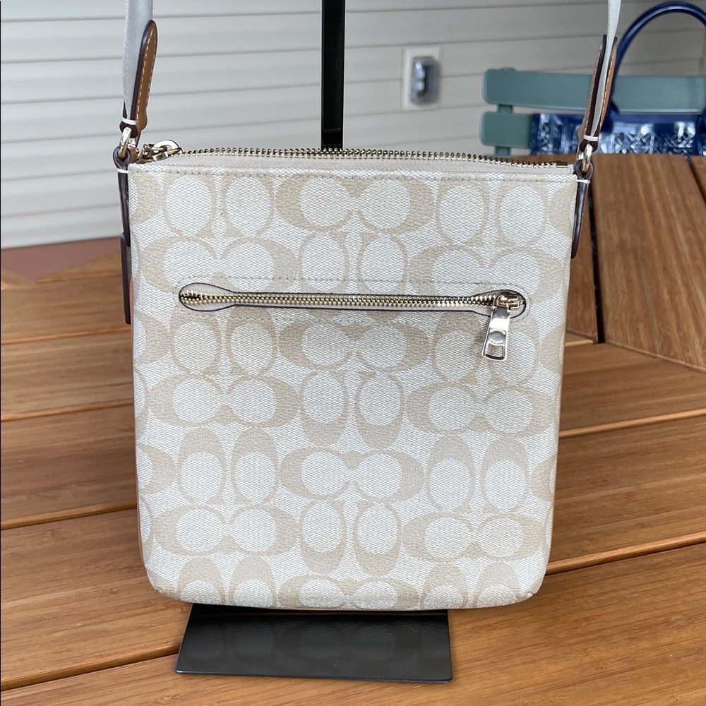 Coach Beige Signature Canvas Crossbody with White Stripe and Gold Hardware - Picture 3 of 8